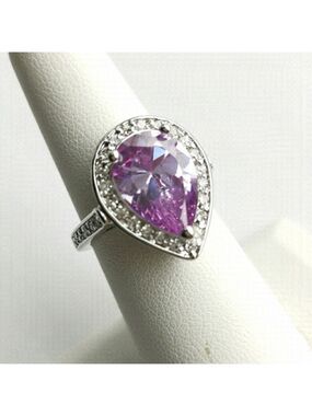 Amethyst CZ Halo Ring Teardrop Pear Cut Size 7 🆕